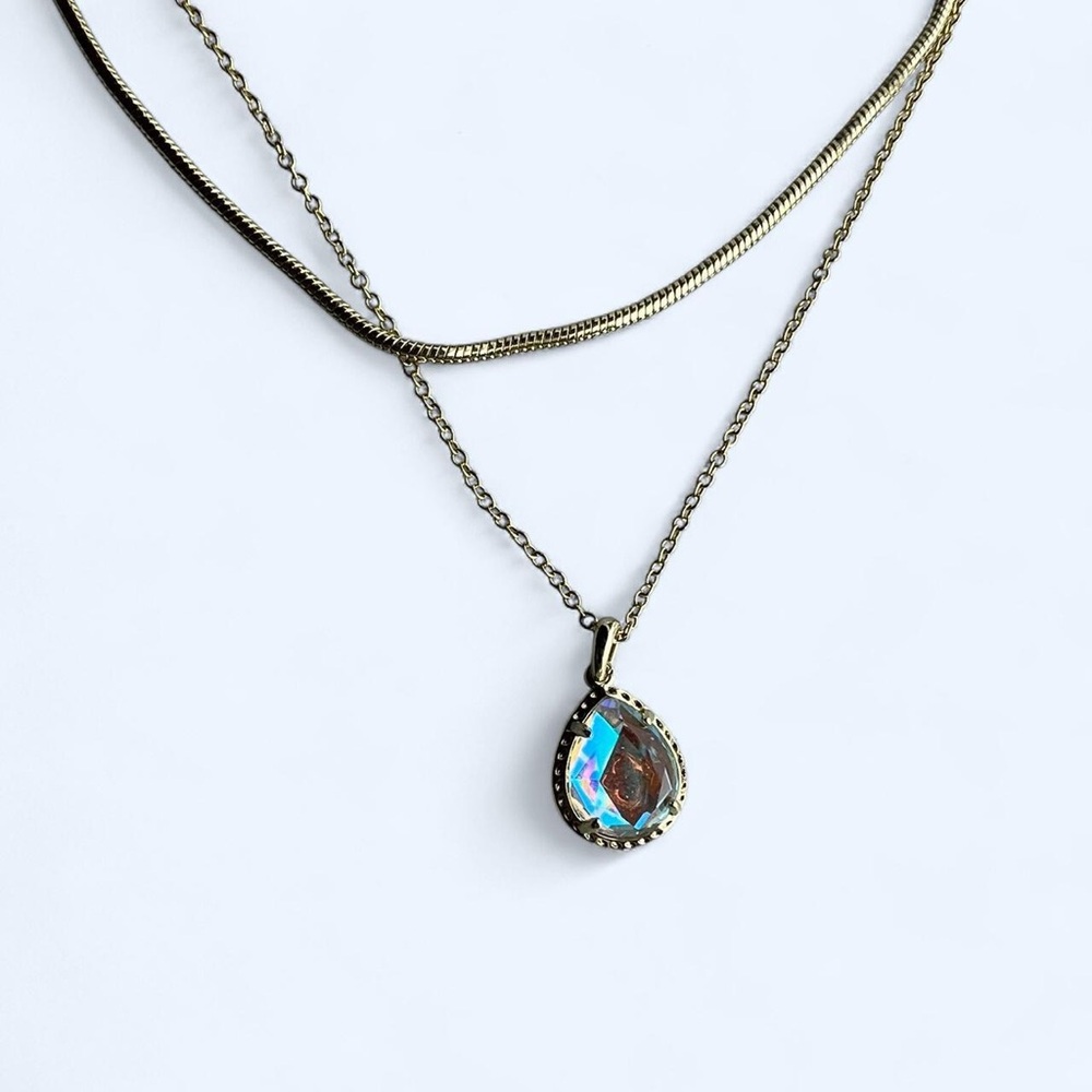 Kendra Scott Double Layered Gold Chain Necklace with Iridescent Pendant - Picture 6 of 8